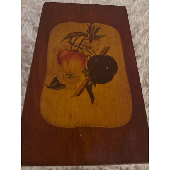 Vintage Wooden Box  Recipes or. Storage With Hand Painted Fruit  Design - Picture 9 of 11